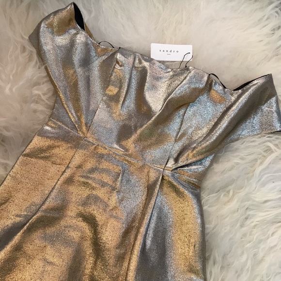 SANDRO Off-The-Shoulder Brocade Dress - Picture 4 of 8